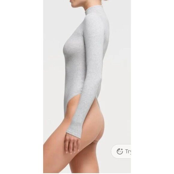 NWT Skims  Light heather Grey Cotton Rib Turtleneck Bodysuit - Picture 4 of 7